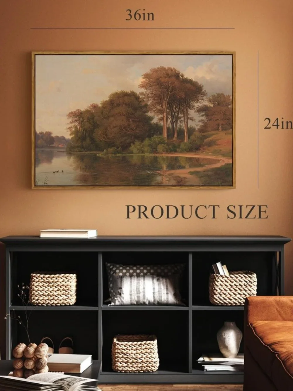 Vintage Framed Canvas Wall Art - Autumn Scenery Decor for Living Room & Kitchen